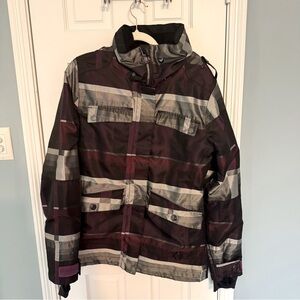 Roxy Snowboard Jacket Ski Coat Large Purple silver black plaid vents pockets